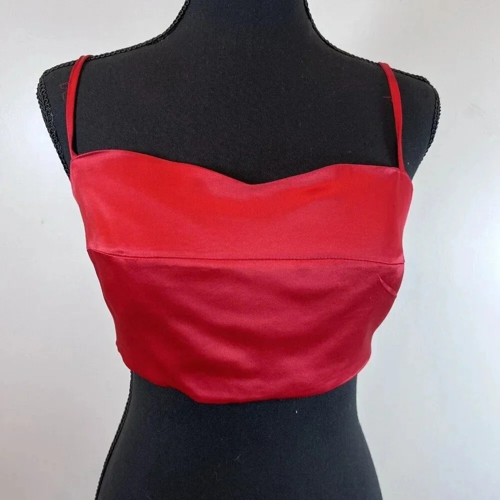 House of Harlow 1960 Red Satin Crop Top Adjustable Spaghetti Straps Size Small